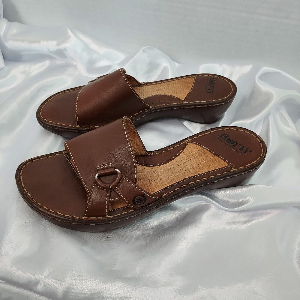 Born Brown Leather Slides Sandals Size 9